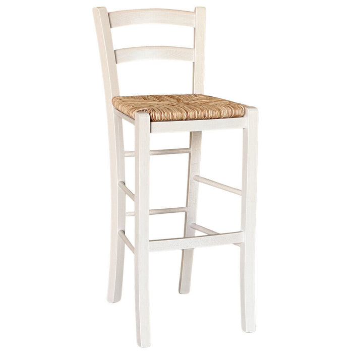 Sgabello Alto in Legno Bianco 73 cm Stile Rustico per Casa e Bar