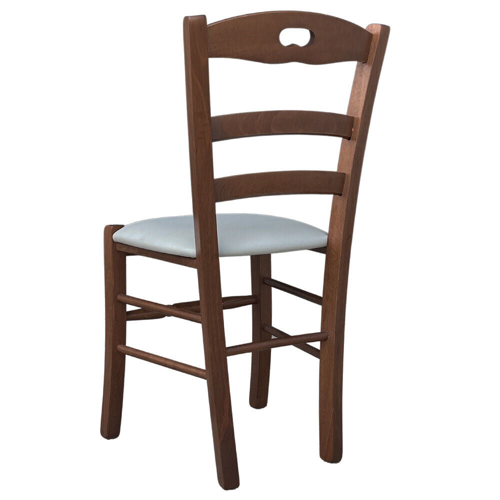 Sedia Loris legno noce scuro con seduta imbottita in similpelle grigio ghiaccio