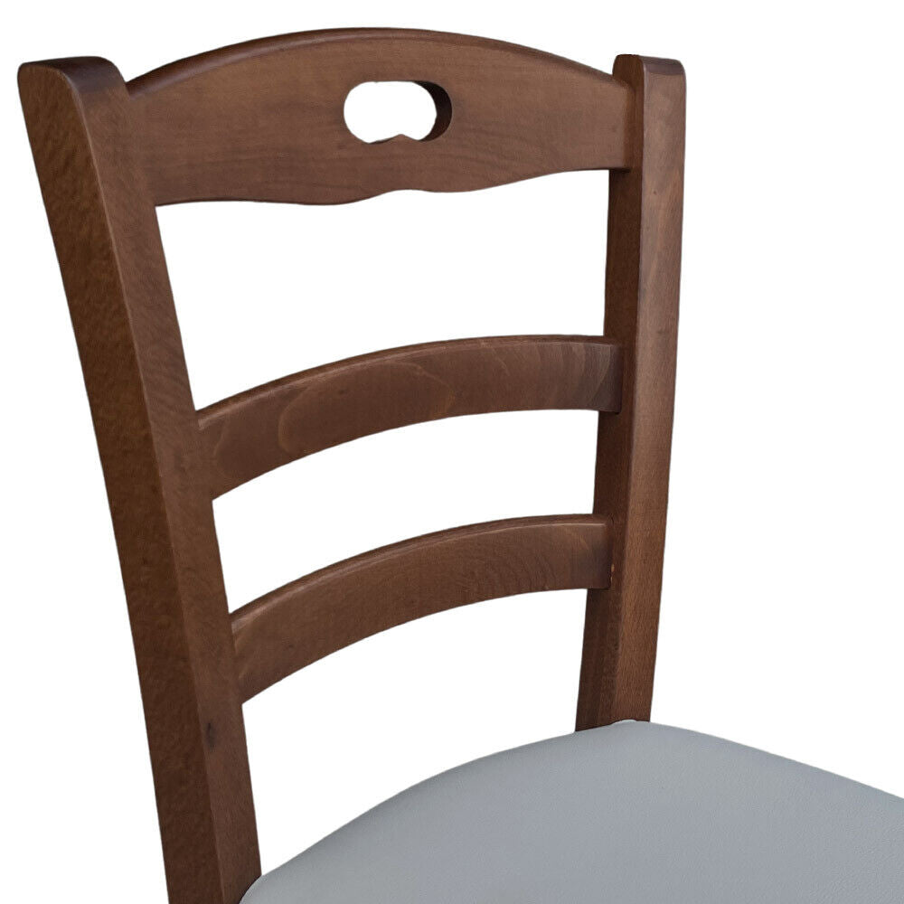 Sedia Loris legno noce scuro con seduta imbottita in similpelle grigio ghiaccio