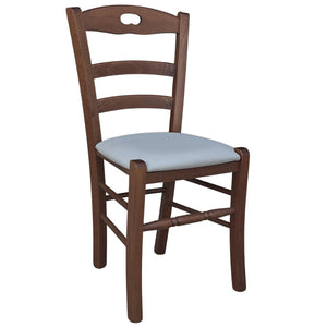 Sedia Loris legno noce scuro con seduta imbottita in similpelle grigio ghiaccio