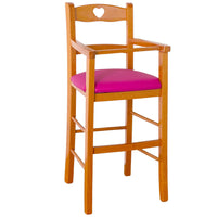 Seggiolone in legno ciliegio con seduta similpelle lilla