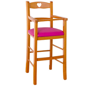 Seggiolone in legno ciliegio con seduta similpelle lilla