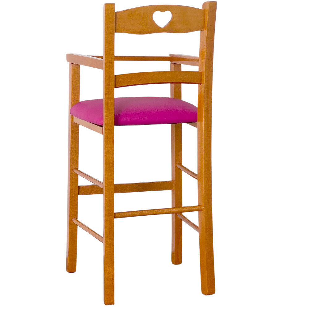 Seggiolone in legno ciliegio con seduta similpelle lilla