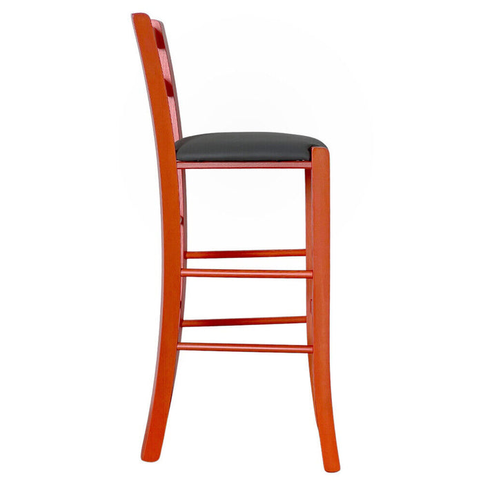 Sgabello Alto in Legno arancione h 73 cm Rustico  seduta similpelle antracite