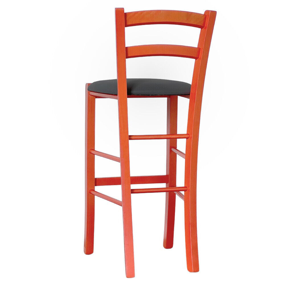Sgabello Alto in Legno arancione h 73 cm Rustico  seduta similpelle antracite