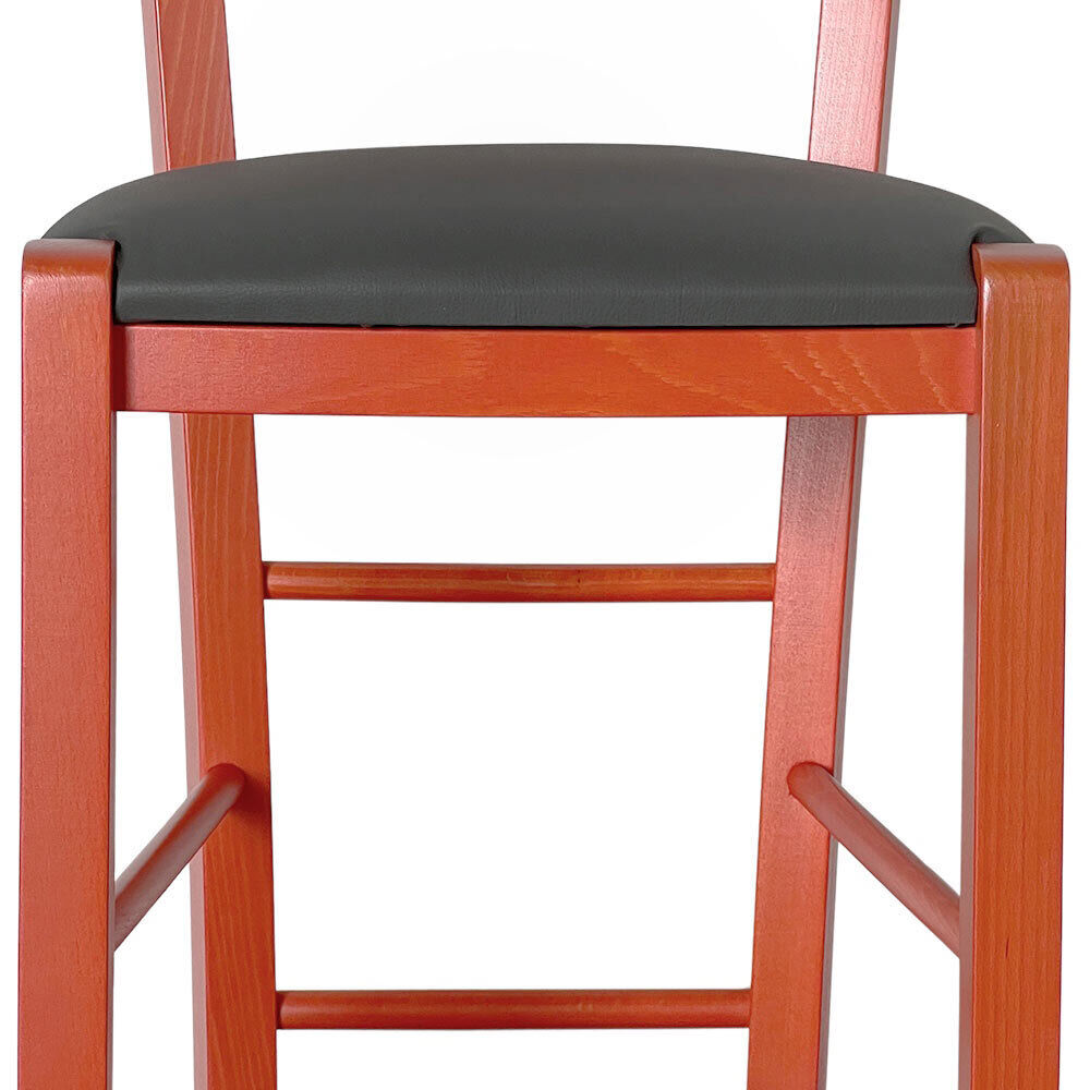 Sgabello Alto in Legno arancione h 73 cm Rustico  seduta similpelle antracite