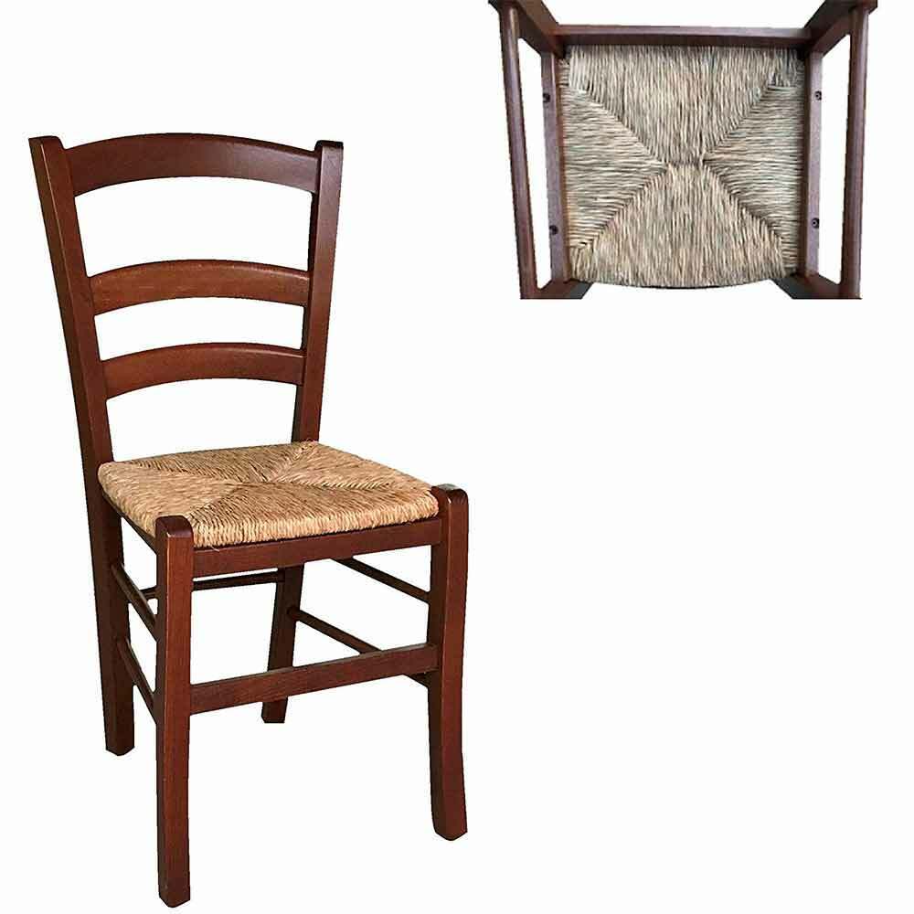 Sedia modello Venezia con seduta in paglia noce scuro