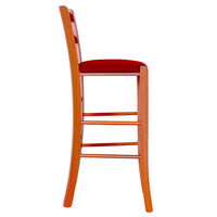Sgabello Alto in Legno arancione h 73 cm Rustico con seduta similpelle rosso