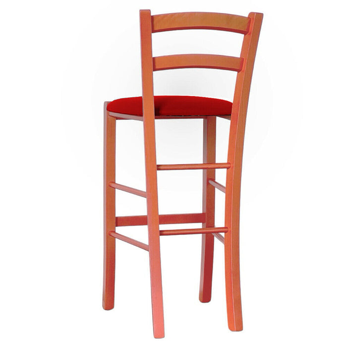 Sgabello Alto in Legno arancione h 73 cm Rustico con seduta similpelle rosso