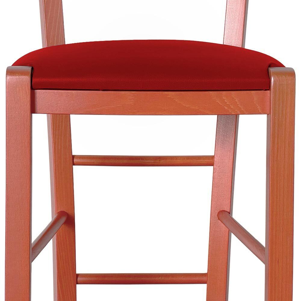 Sgabello Alto in Legno arancione h 73 cm Rustico con seduta similpelle rosso