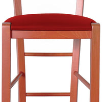 Sgabello Alto in Legno arancione h 73 cm Rustico con seduta similpelle rosso