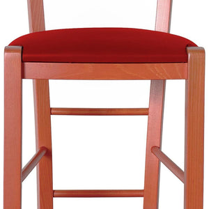 Sgabello Alto in Legno arancione h 73 cm Rustico con seduta similpelle rosso