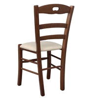 Sedia in legno Loris noce scuro con seduta imbottita in similpelle beige