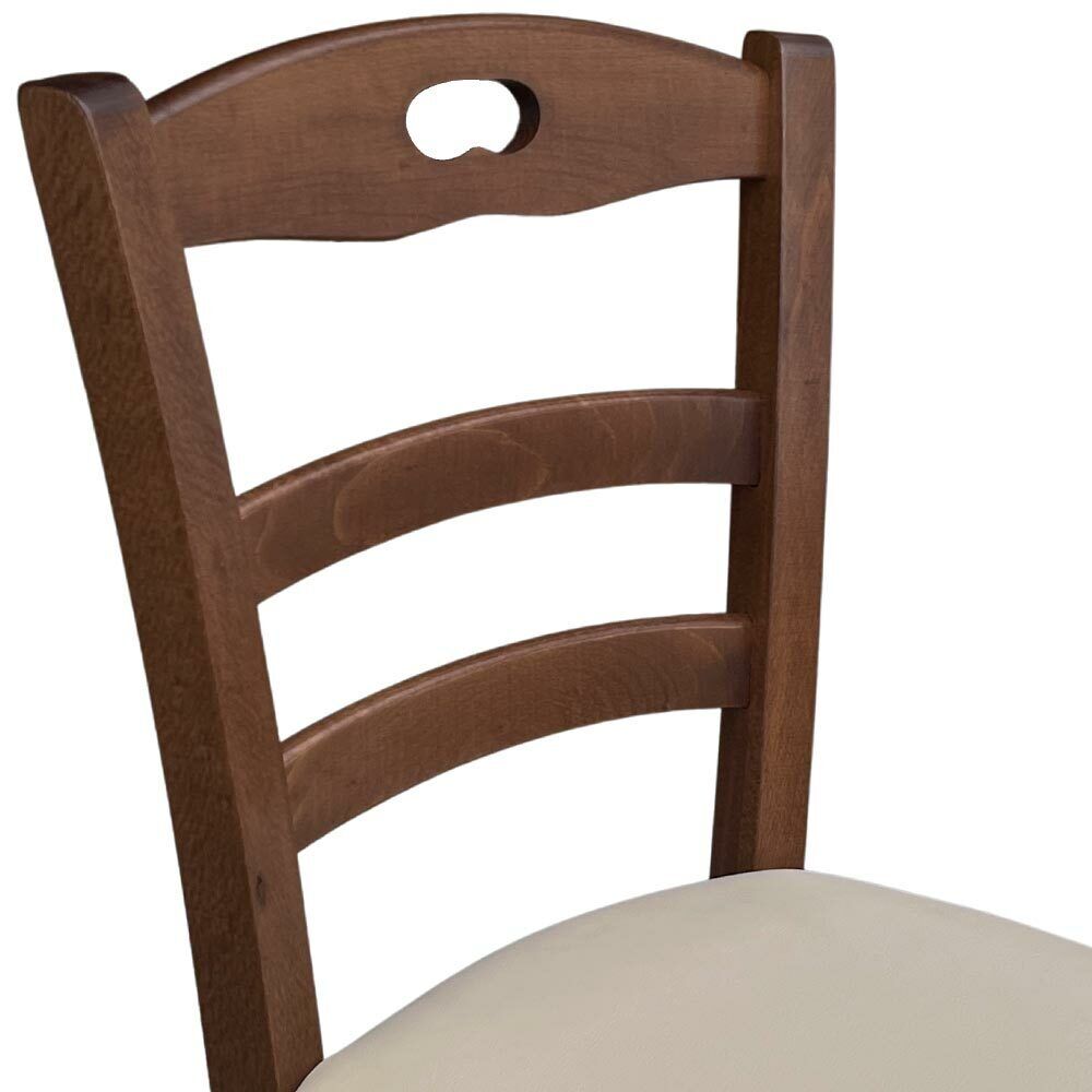 Sedia in legno Loris noce scuro con seduta imbottita in similpelle beige