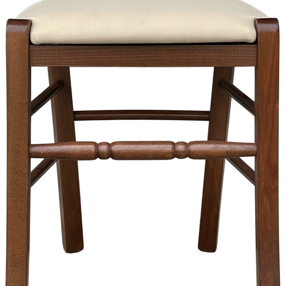 Sedia in legno Loris noce scuro con seduta imbottita in similpelle beige