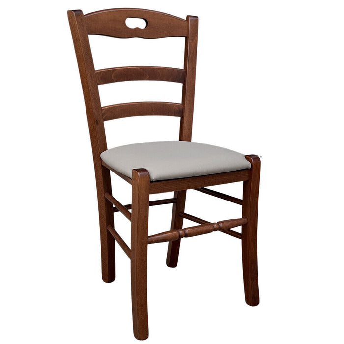 Sedia legno loris noce scuro con seduta imbottita similpelle grigio tortora