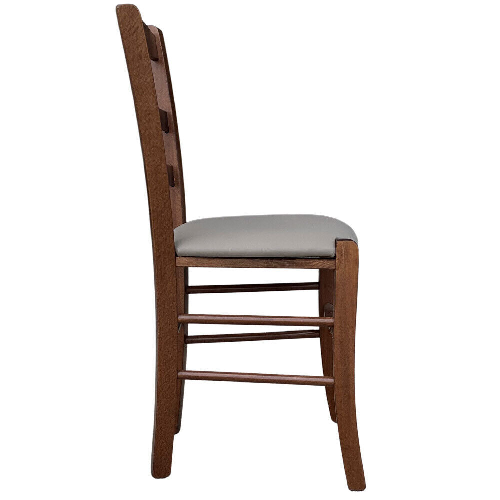 Sedia legno loris noce scuro con seduta imbottita similpelle grigio tortora