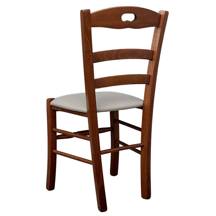 Sedia legno loris noce scuro con seduta imbottita similpelle grigio tortora