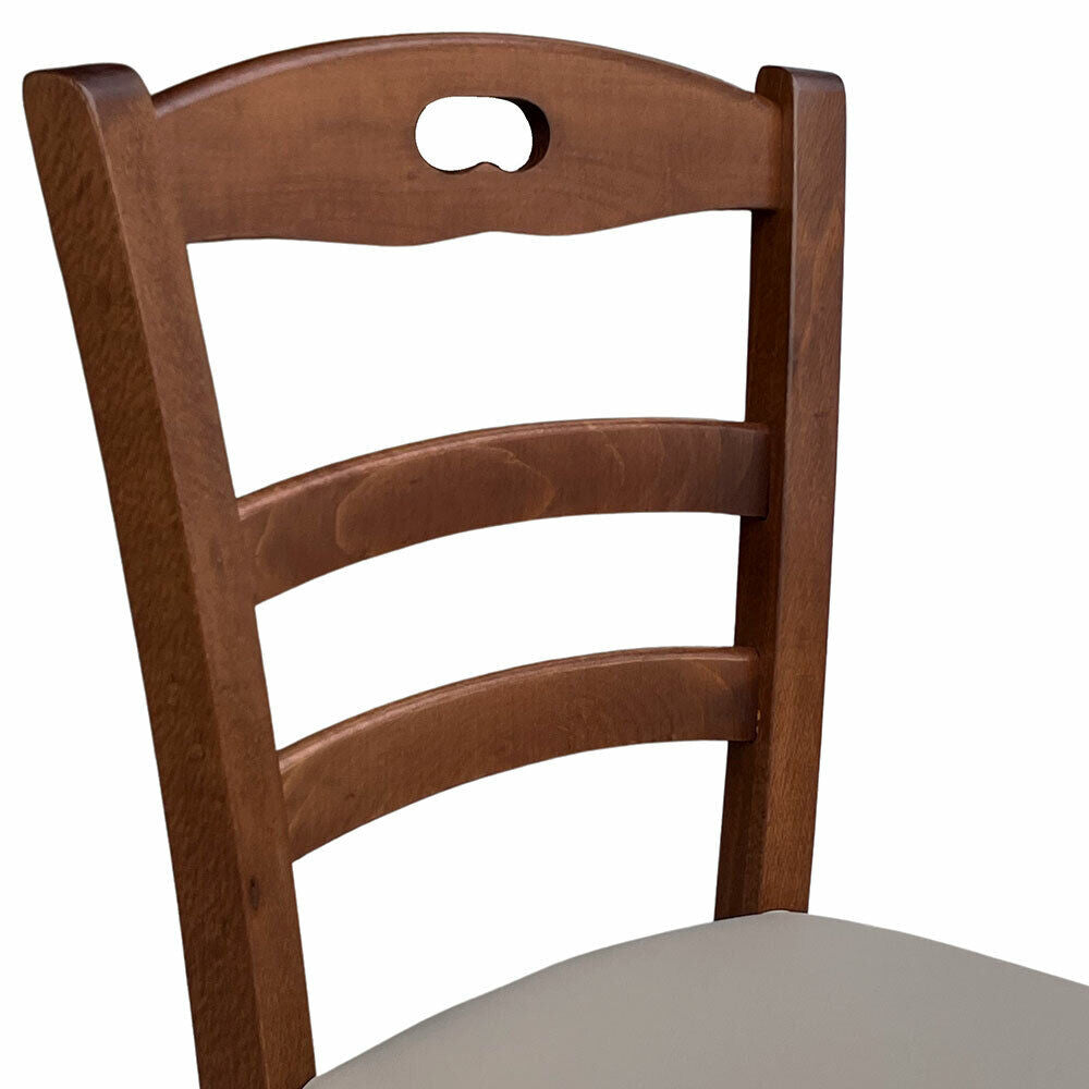 Sedia legno loris noce scuro con seduta imbottita similpelle grigio tortora