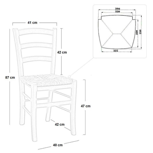 Sedia Venezia in legno di faggio rosso con seduta intrecciata in paglia di riso