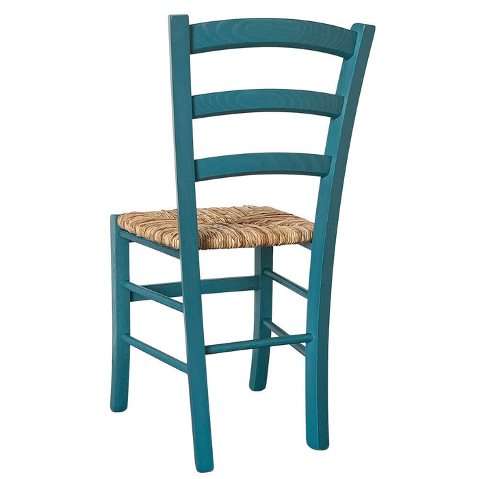Sedia legno venezia turchese con seduta in paglia di riso