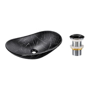 Lavabo da appoggio ovale 61,5x36 cm nero effetto marmo con piletta click clack