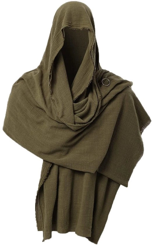 Costume medievale completo con cappello e cappuccio - Dimensioni: 230cm x 130cm - Verde oliva