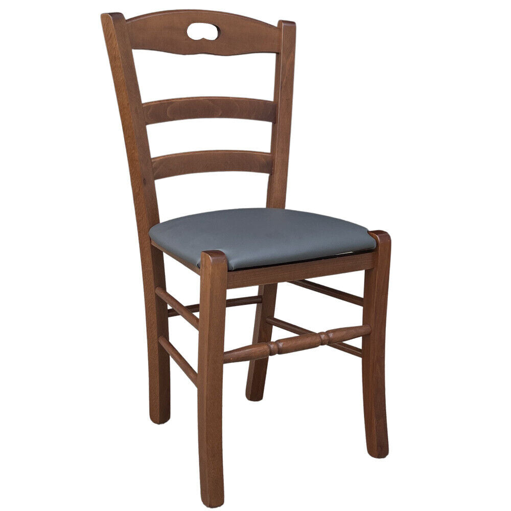 Sedia legno Loris noce scuro con seduta imbotta in similpelle grigio antracite