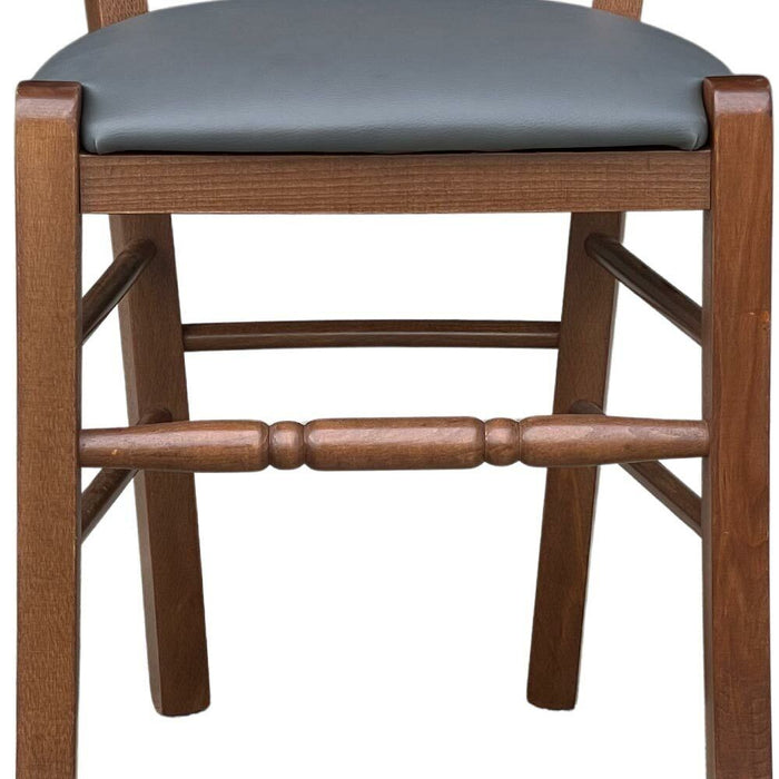 Sedia legno Loris noce scuro con seduta imbotta in similpelle grigio antracite