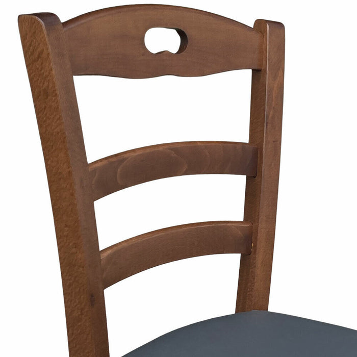 Sedia legno Loris noce scuro con seduta imbotta in similpelle grigio antracite