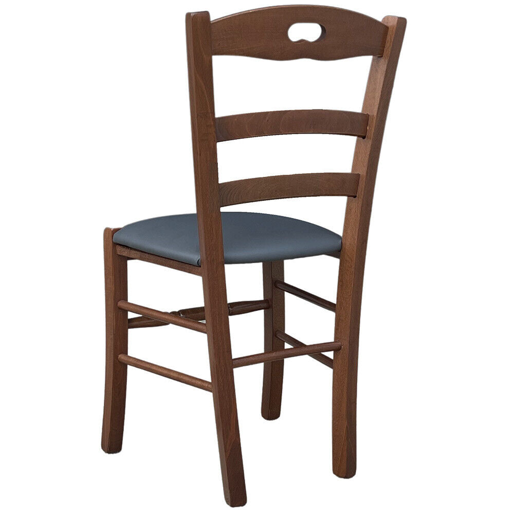 Sedia legno Loris noce scuro con seduta imbotta in similpelle grigio antracite