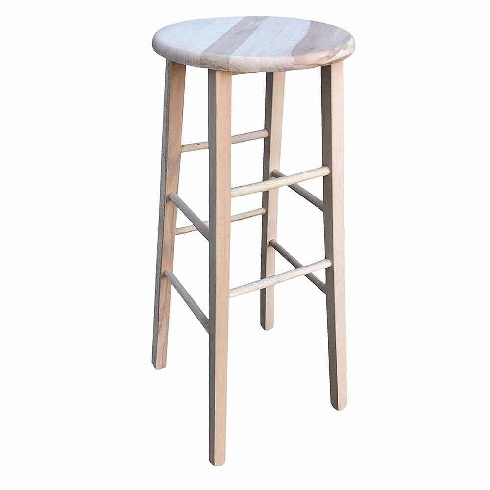 Sgabello legno con seduta rotonda h80cm grezzo da verniciare piedi dritti