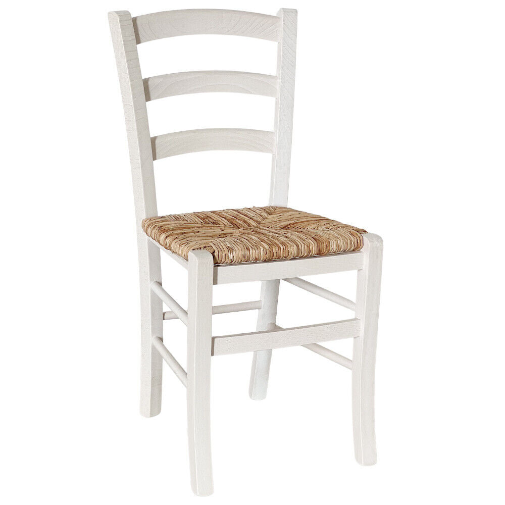 Sedia legno venezia bianco con seduta in paglia di riso