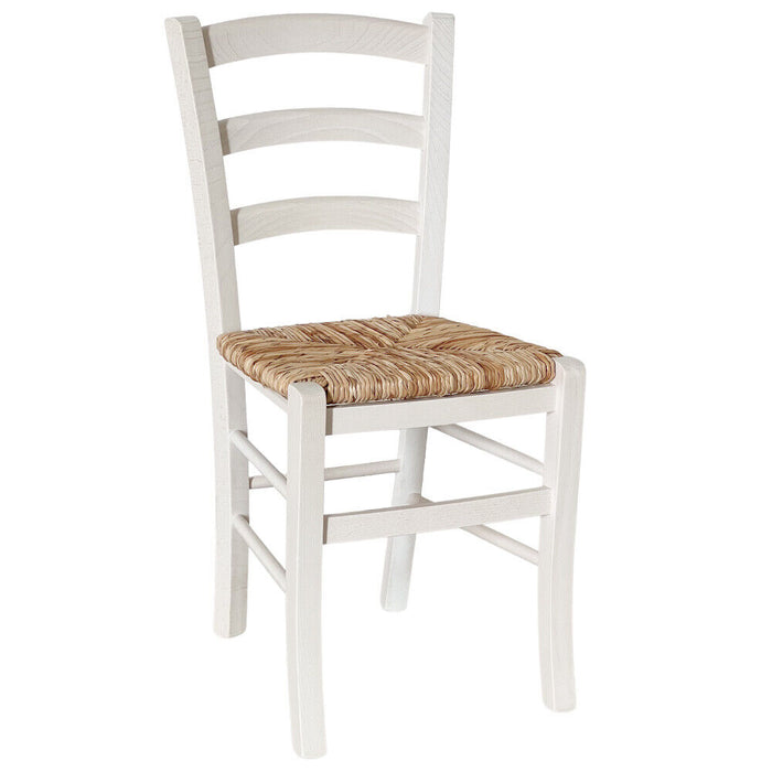 Sedia legno venezia bianco con seduta in paglia di riso