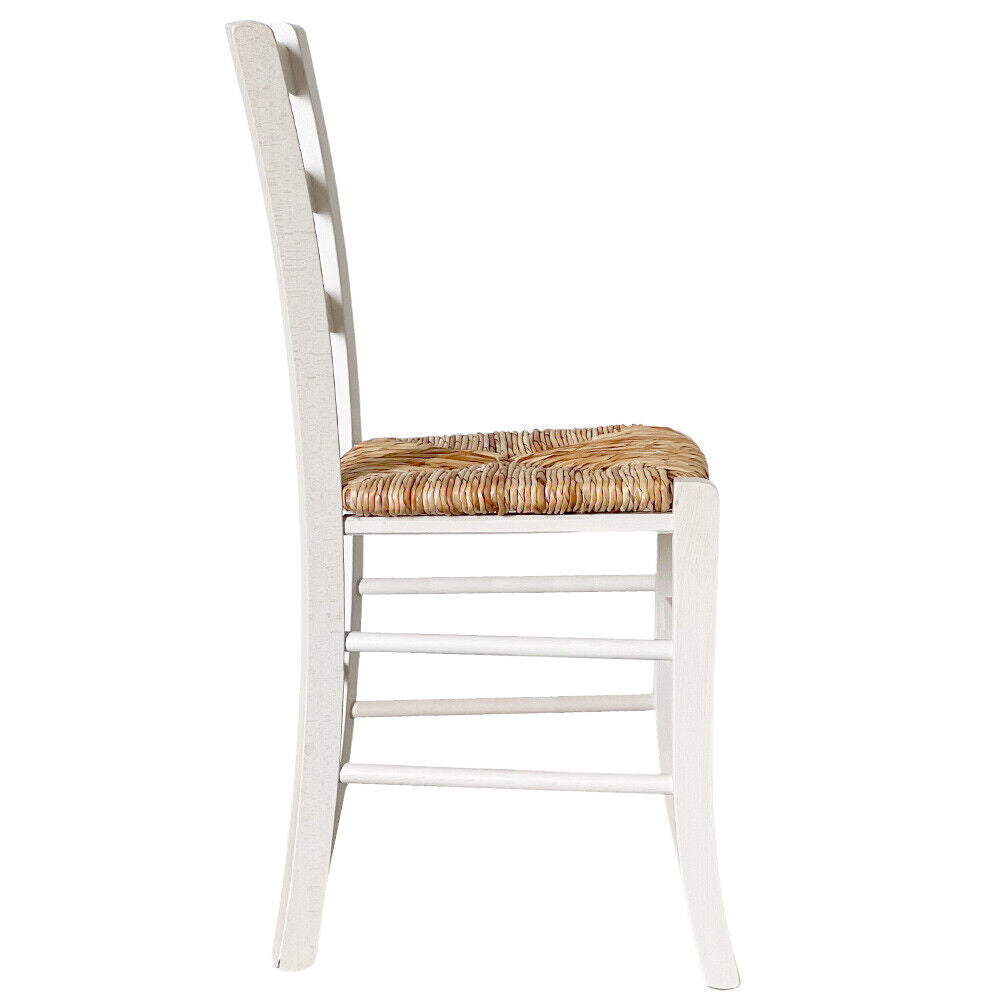 Sedia legno venezia bianco con seduta in paglia di riso