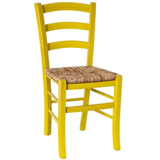 Sedia legno venezia giallo con seduta in paglia di riso
