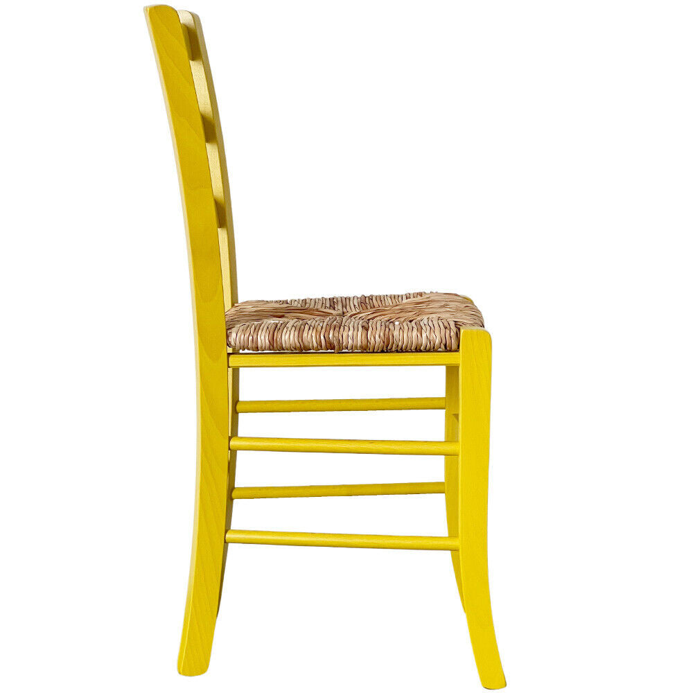 Sedia legno venezia giallo con seduta in paglia di riso