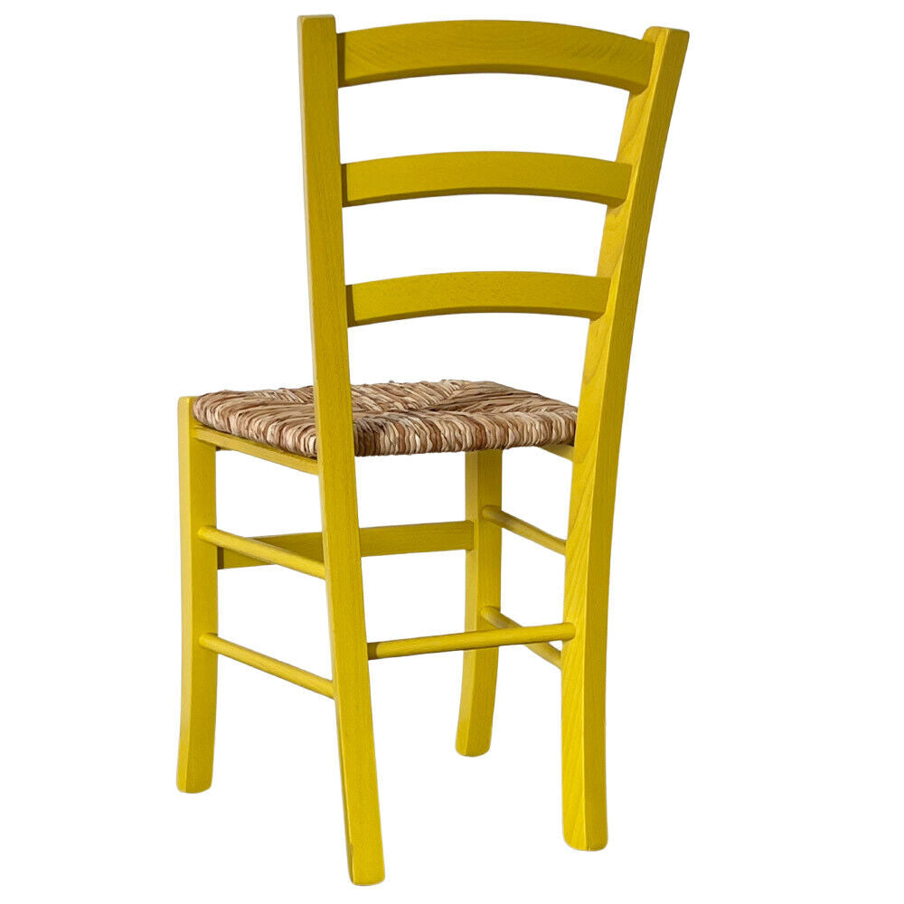 Sedia legno venezia giallo con seduta in paglia di riso