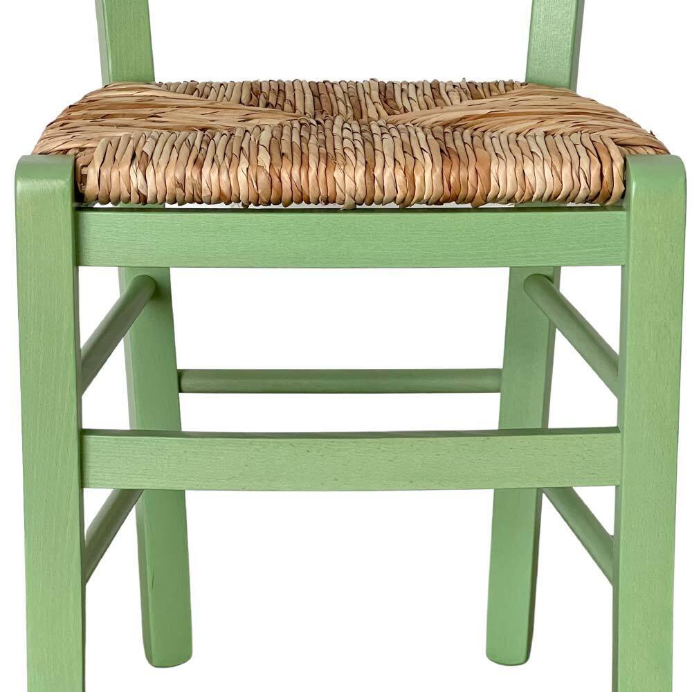 Sedia da pranzo Venezia in legno verniciato verde con seduta in paglia di riso