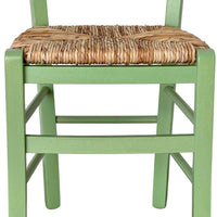 Sedia da pranzo Venezia in legno verniciato verde con seduta in paglia di riso