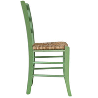 Sedia da pranzo Venezia in legno verniciato verde con seduta in paglia di riso