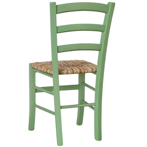 Sedia da pranzo Venezia in legno verniciato verde con seduta in paglia di riso