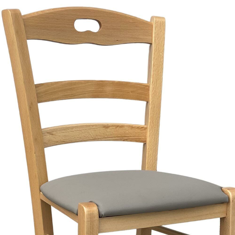 Sedia legno naturale loris con seduta imbottita similpelle tortora