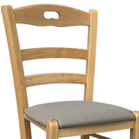 Sedia legno naturale loris con seduta imbottita similpelle tortora