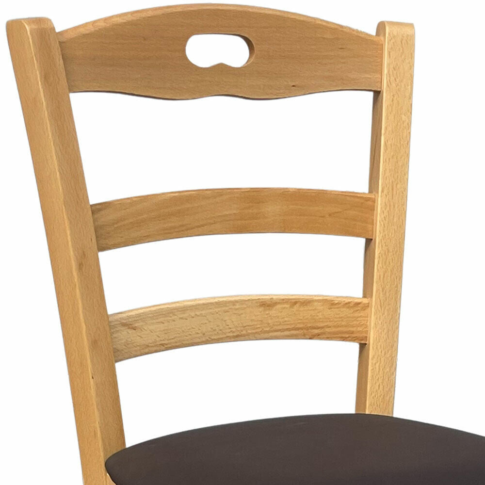 Sedia legno naturale loris con seduta imbottita similpelle marrone