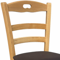 Sedia legno naturale loris con seduta imbottita similpelle marrone