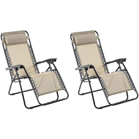 Set 2 sedie sdraio da giardino richiudibili pieghevoli gravità zero color sabbia