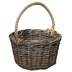 Cesto in giunco Kabu con manico in fune diametro 38 x h 22,5 cm