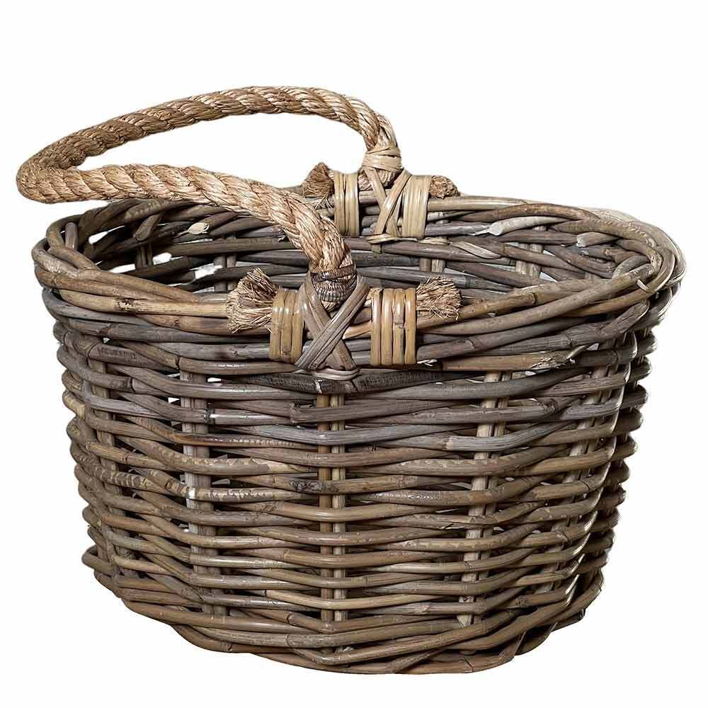 Cesto in giunco Kabu con manico in fune diametro 38 x h 22,5 cm