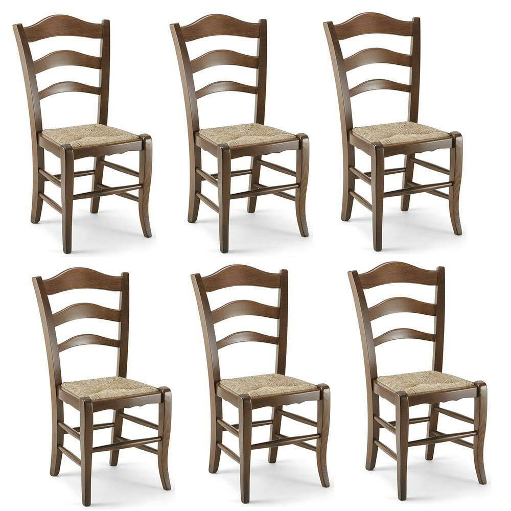 Set 6 sedie Montanara in legno massello noce scuro seduta in paglia casa hotel